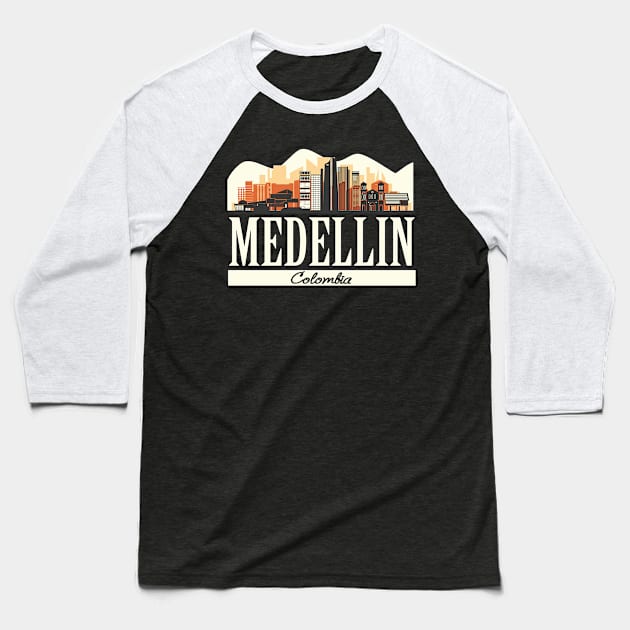 Medellin Colombia Skyline Colombia Baseball T-Shirt by Print-Dinner